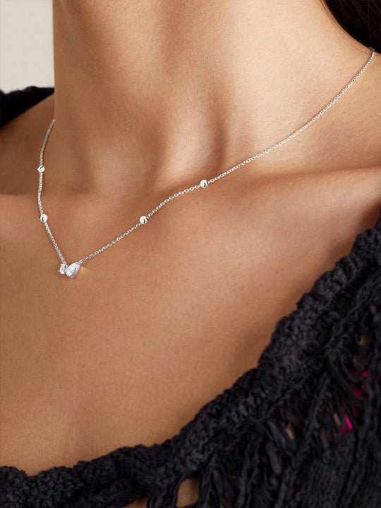 Ketting verfraaid met kristallen – modeaccessoire – verzilverd messing – enkele eenheid