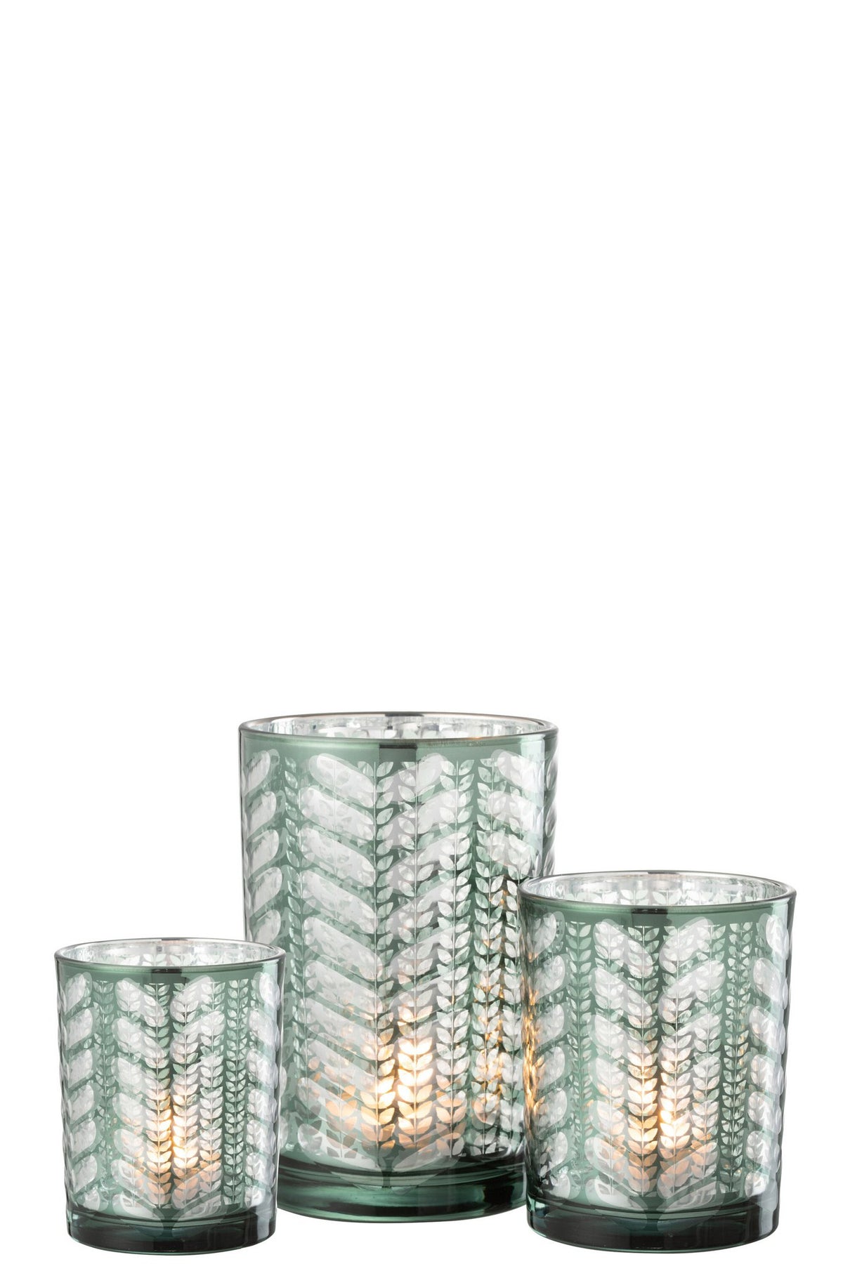 J-Line windlicht Visgraat - glas - groen/zilver - large
