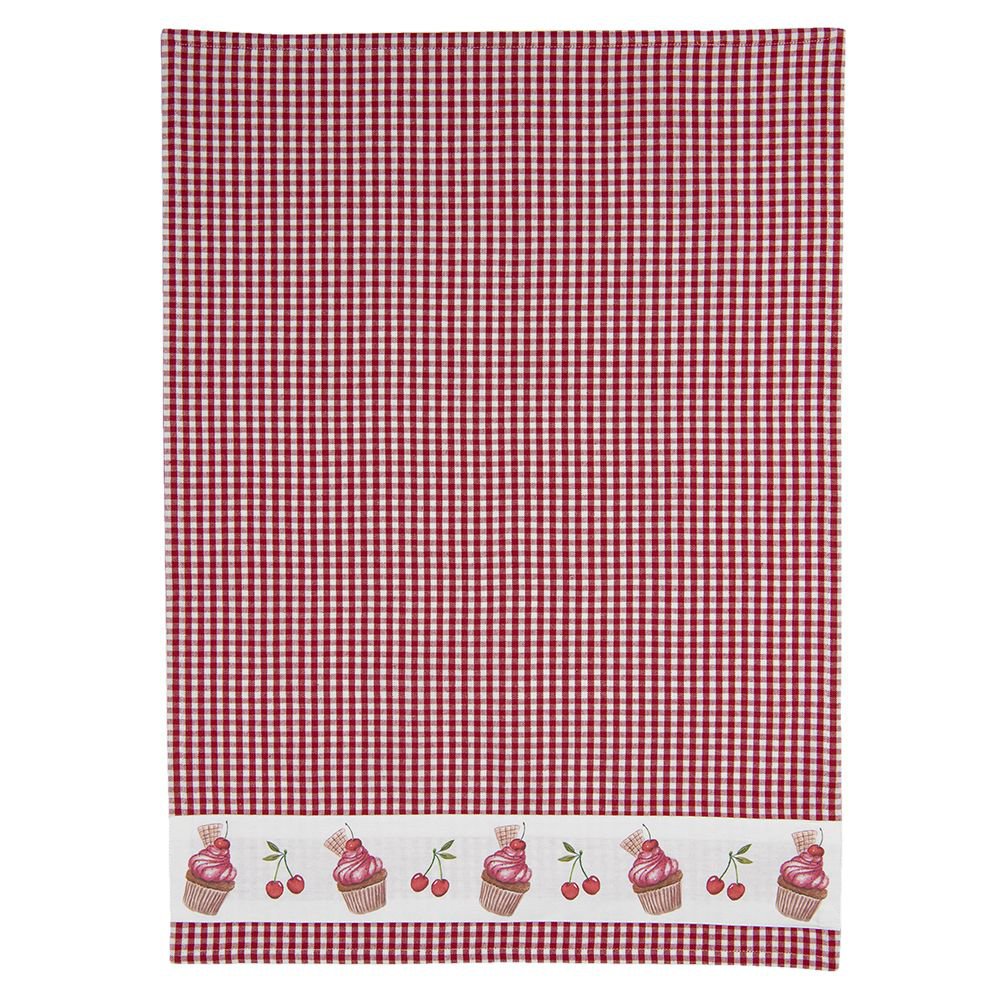 Theedoek 50x70 cm Rood Wit Katoen Cupcakes Keukenhanddoek