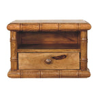 Grof nachtkastje van massief mangohout, 1 lade, 1 open plank, bruin