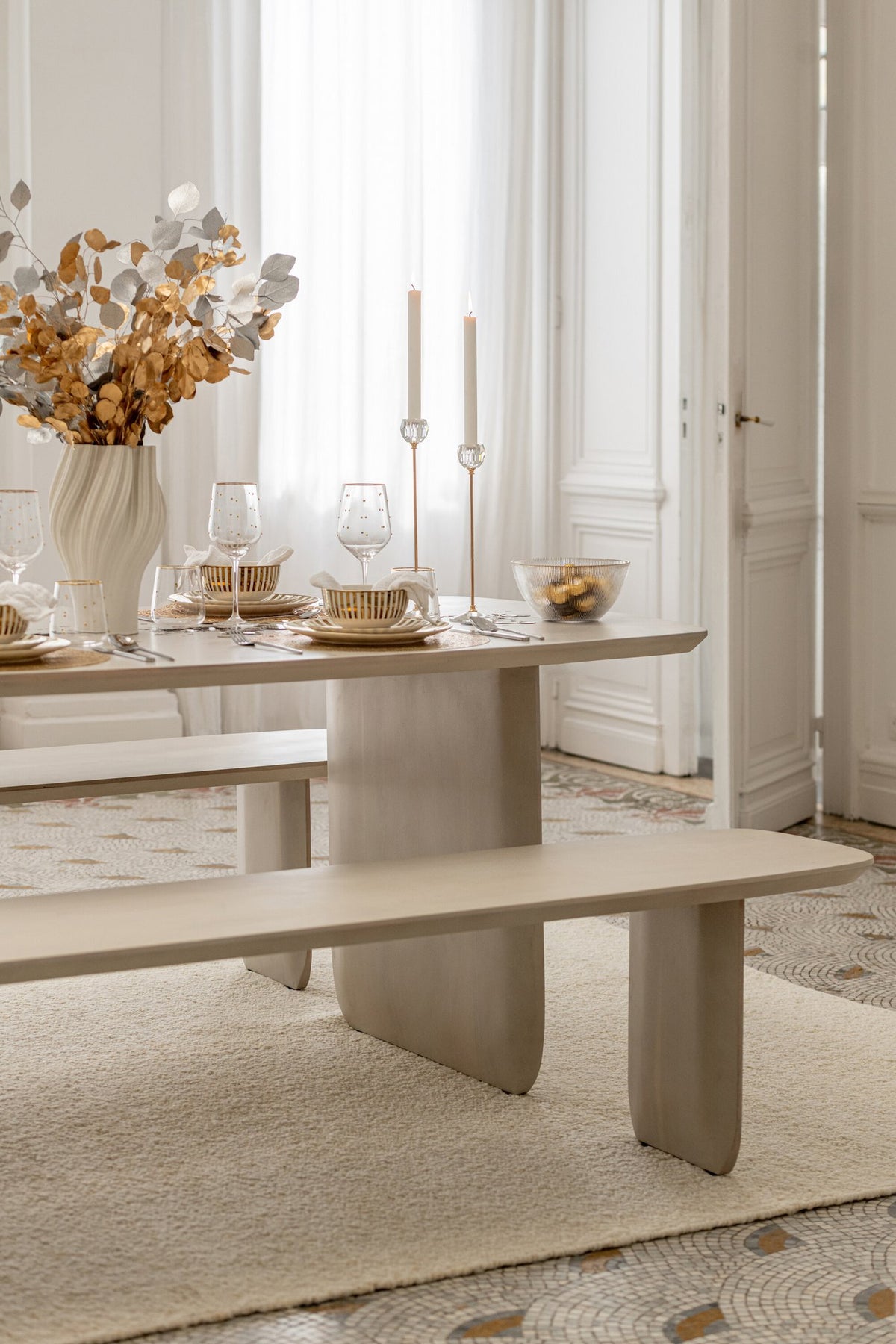 J-Line eettafel - acaciahout - wit