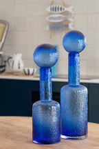 J-Line decoratie Fles Reliëf - glas - transparant/blauw - S
