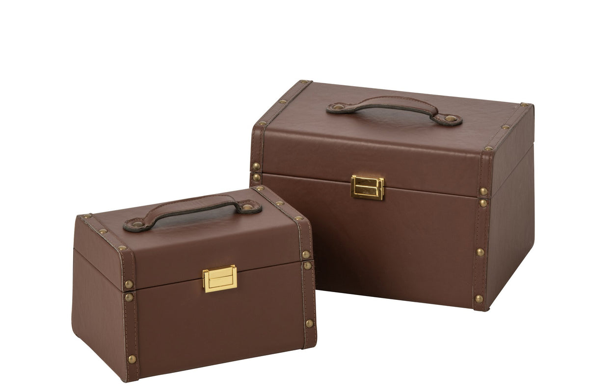 J-Line Dozen met leerlook - MDF - bruin - set van 2