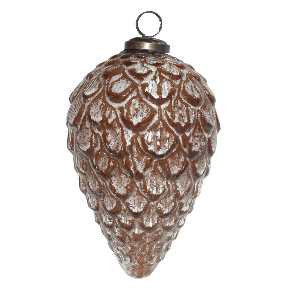 Kerstbal Ø 10 cm Bruin Wit Glas Kerstdecoratie
