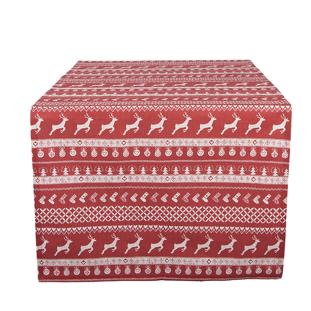 Tafelloper 50x140 cm Rood Katoen Hert