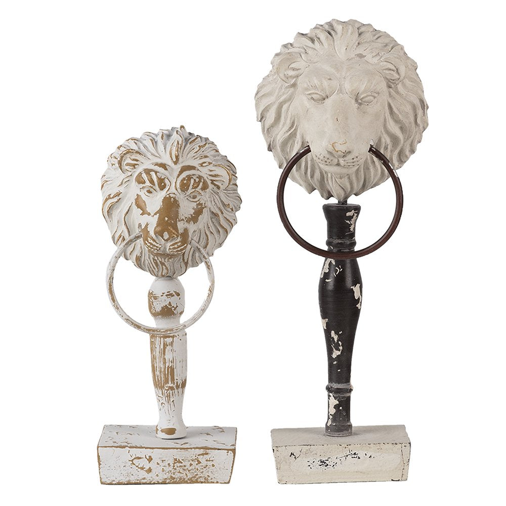 Decoratie Beeld Set van 2 Leeuw Wit Zwart Hout