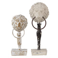 Decoratie Beeld Set van 2 Leeuw Wit Zwart Hout