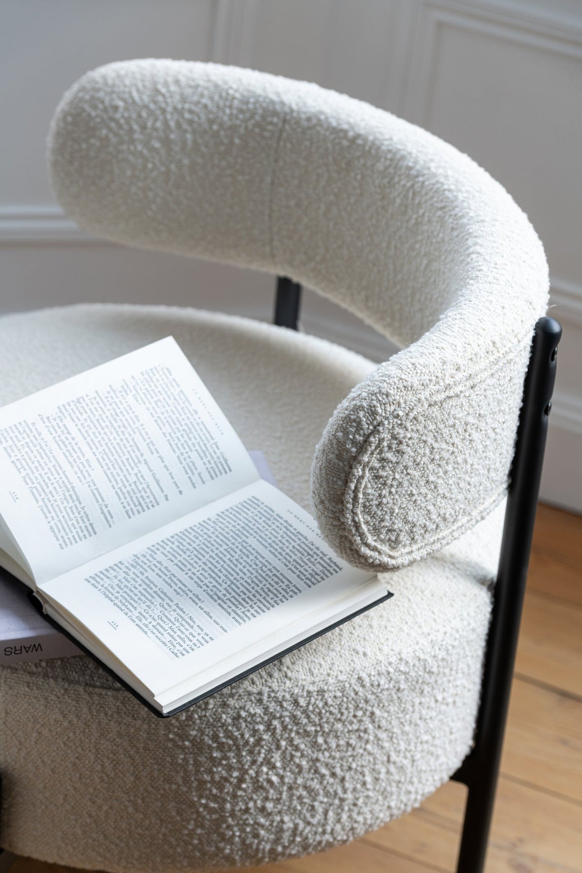 J-Line loungestoel Bouclé - multiplex/polyester - wit/zwart