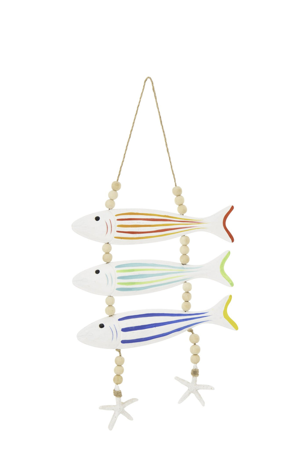 J-Line hanger Vis + Kralen Gestreept - hout/touw - mix