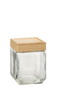 J-Line voorraadpot Brad - glas/bamboe - transparant/naturel - medium