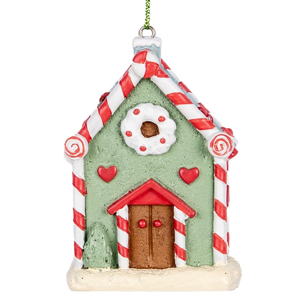 Kersthanger Gingerbread house 6x4x8 cm Groen Kunststof