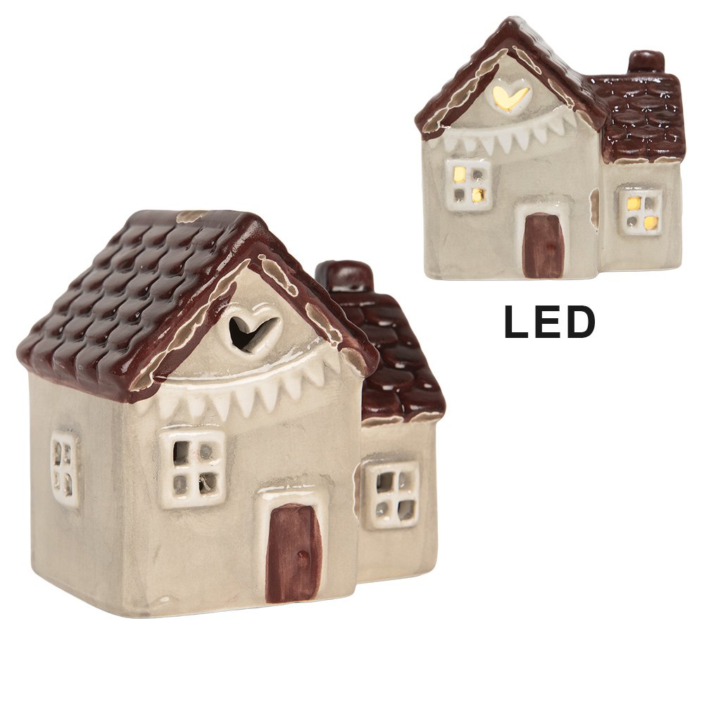 Decoratie Huis met LED LED 8x6x8 cm Beige Keramiek