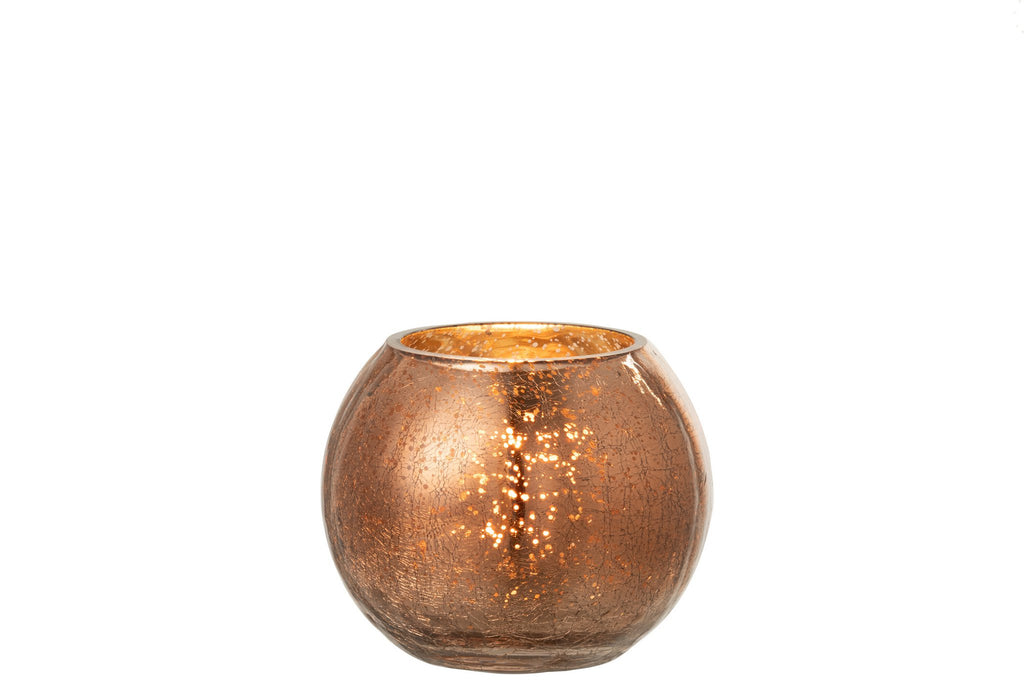 J-Line windlicht Bol Craquelé Parel - glas - bruin - small