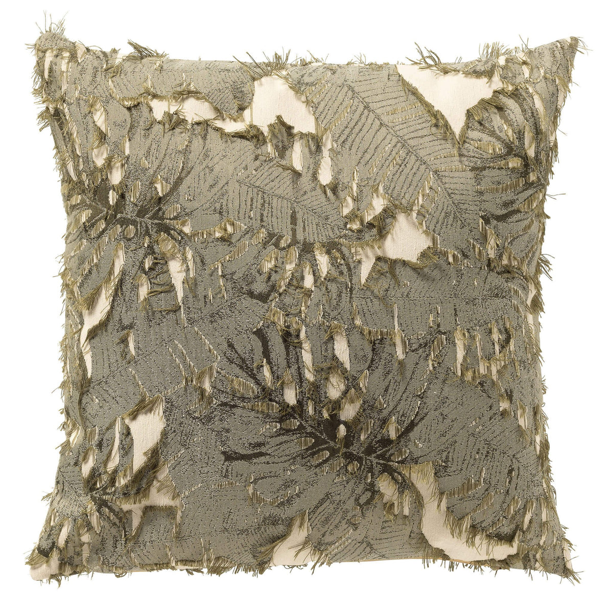 Dutch Decor Nilo - Kussen 45x45 cm - Bladmotief - Oliegroen - Groen