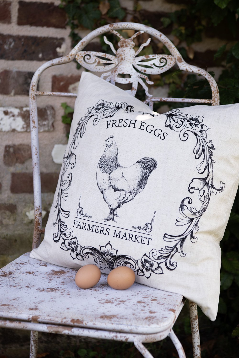 Kussenhoes 45x45 cm Beige Zwart Polyester Haan Sierkussenhoes