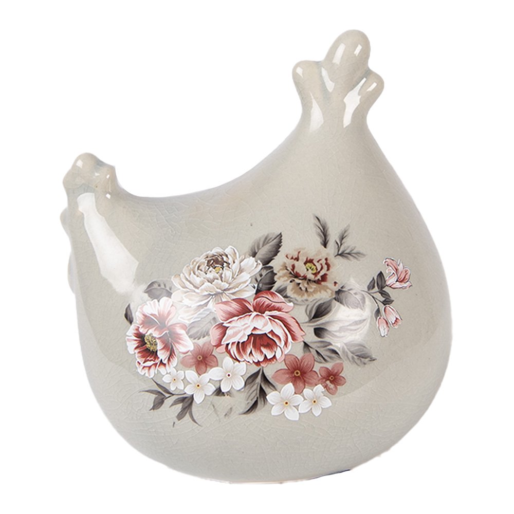 Decoratie Beeld Kip 12x11x13 cm Grijs Keramiek