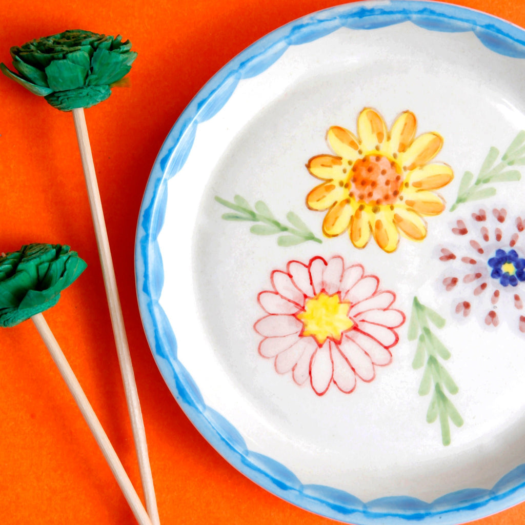 Bloemen dessertbord – geglazuurd keramiek – 5 inch – magnetron- en vaatwasserbestendig