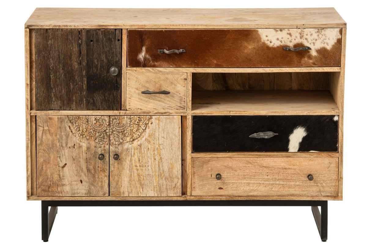 J-Line Kast met reliëf - mangohout - multikleur/naturel