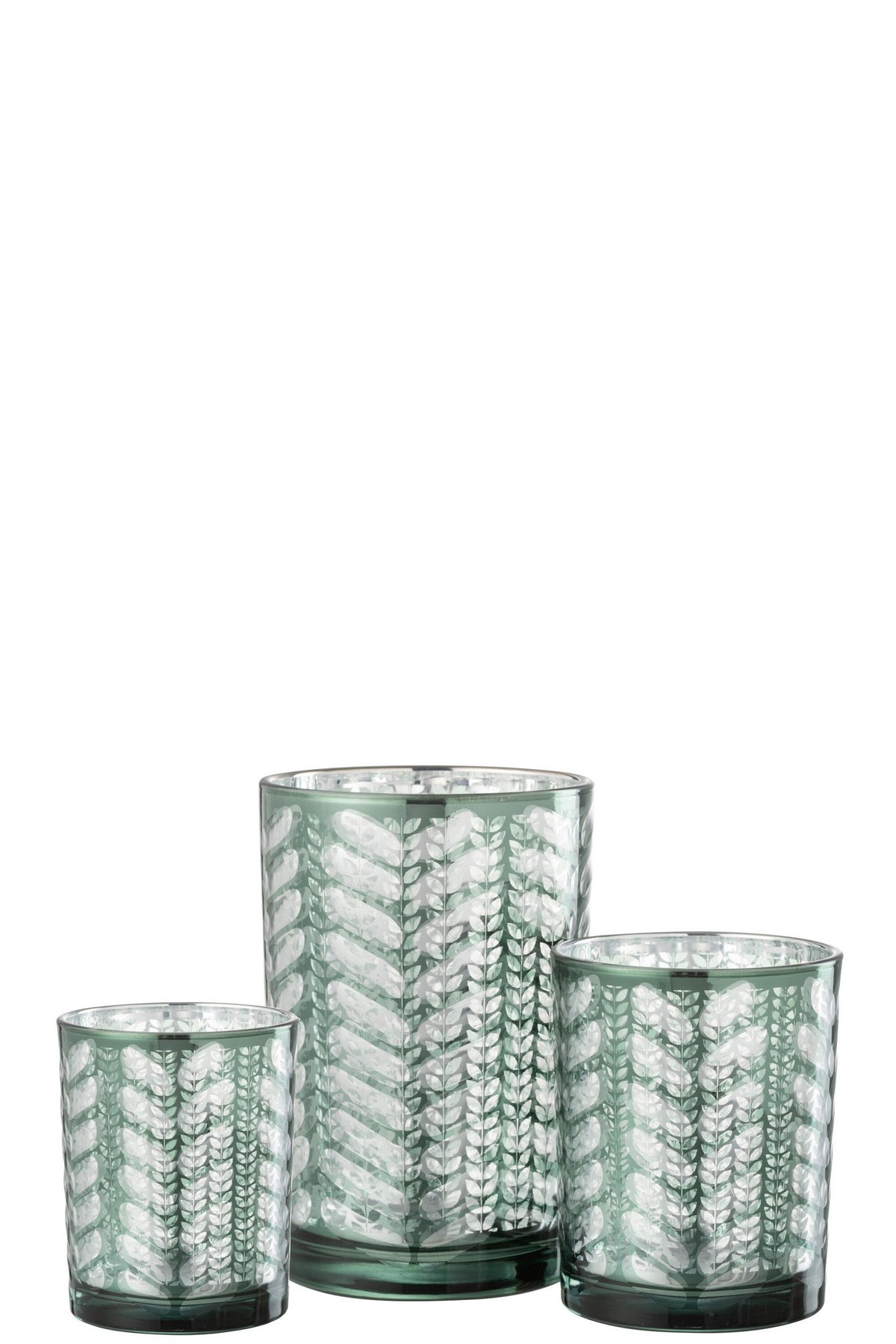 J-Line windlicht Visgraat - glas - groen/zilver - large