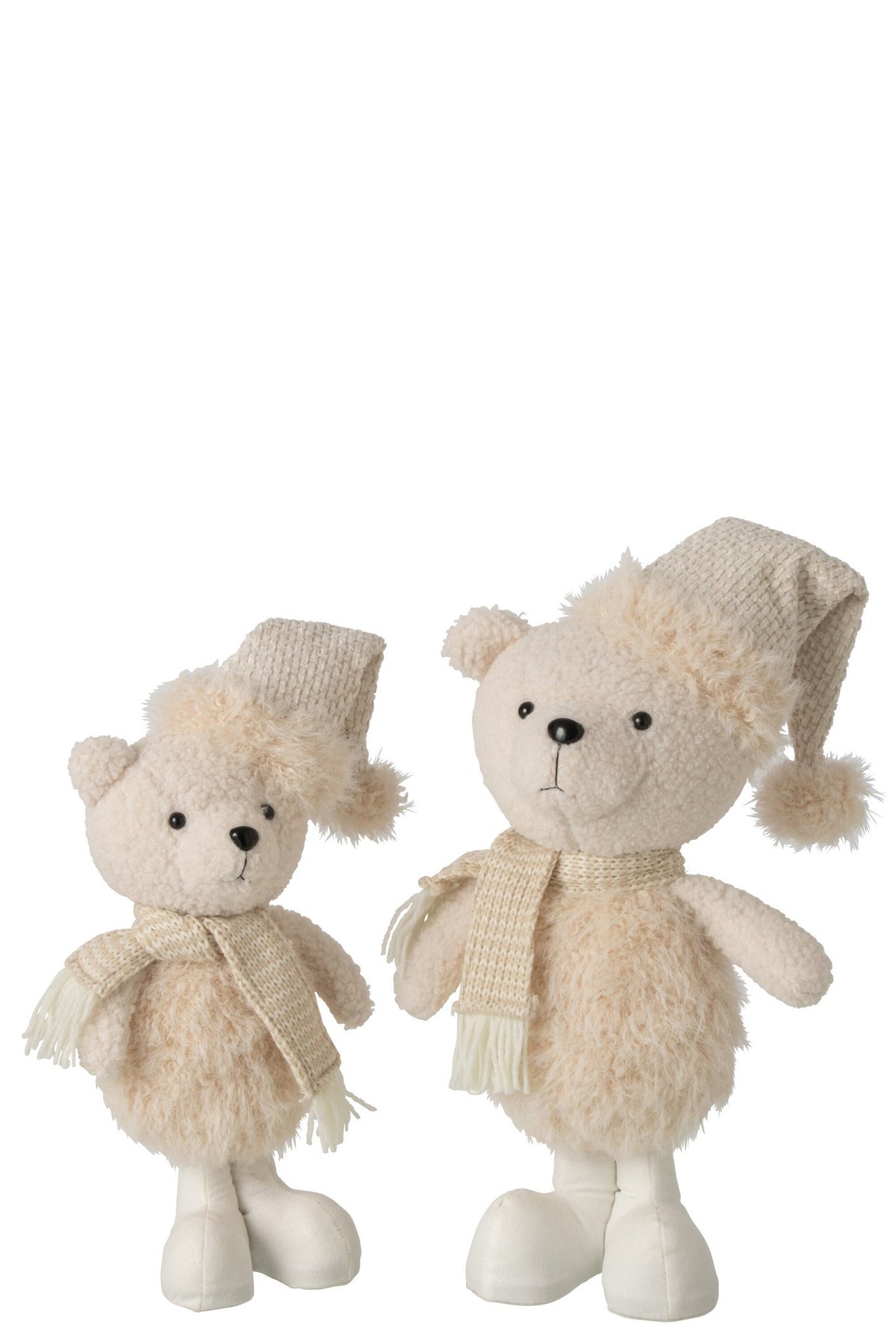J-Line Beren met hoed en sjaal - polyester - beige - set van 2