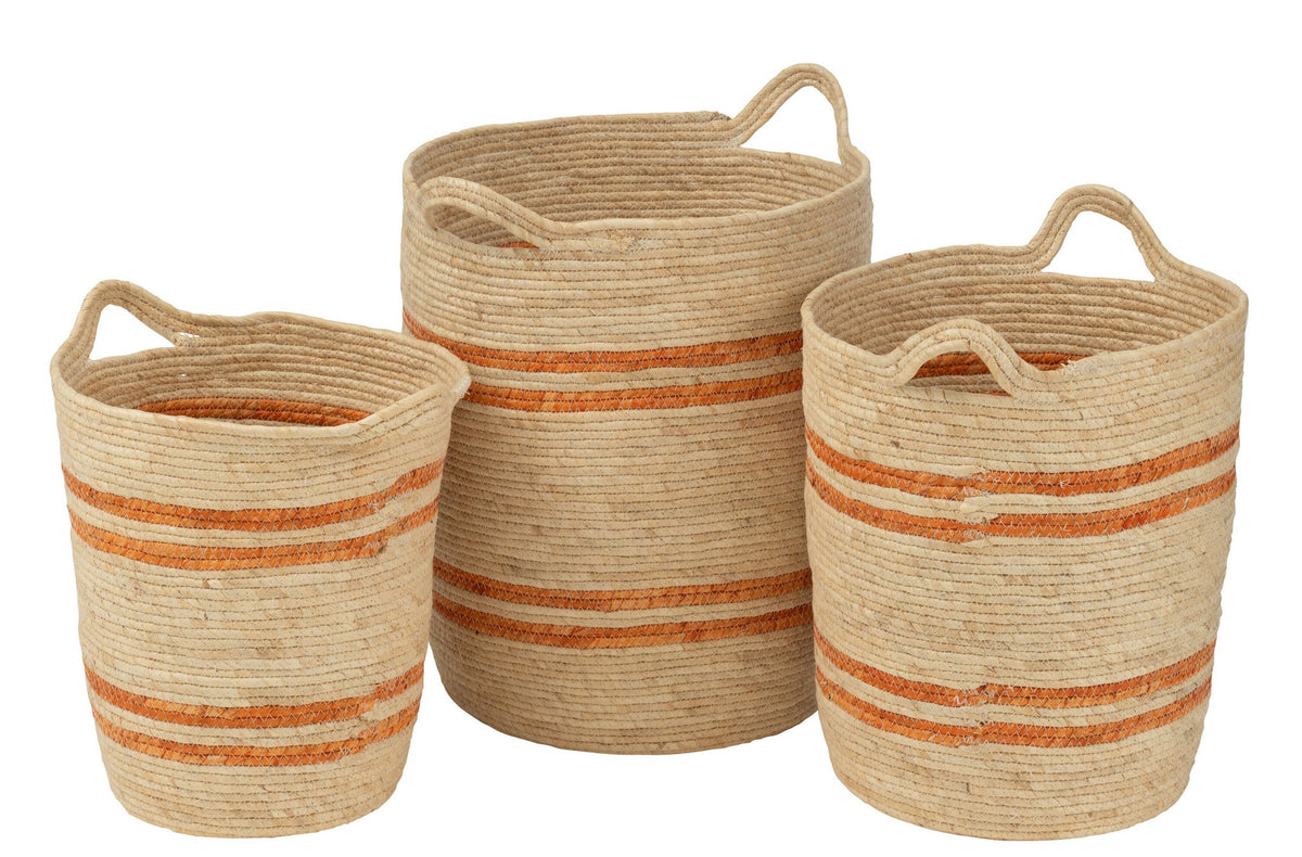 J-Line Set Van 3 Mand Strepen+Handvat Maïs Naturel/Oranje