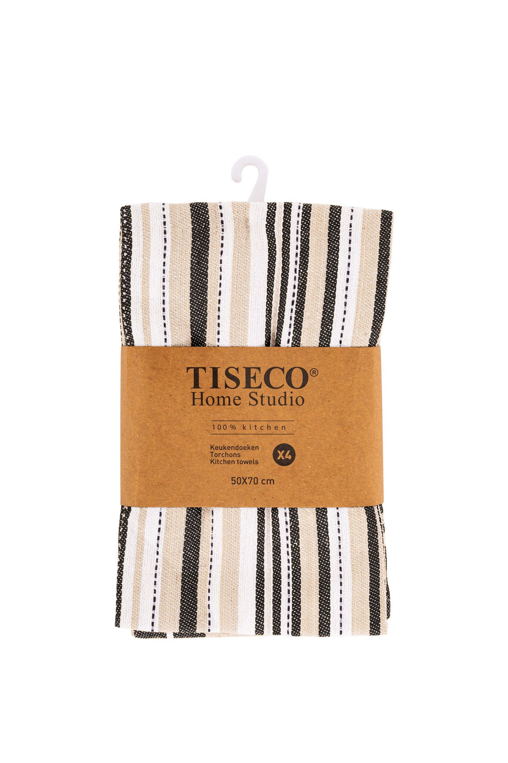 Theedoek multilines - set/4 - 50x70 cm, zwart