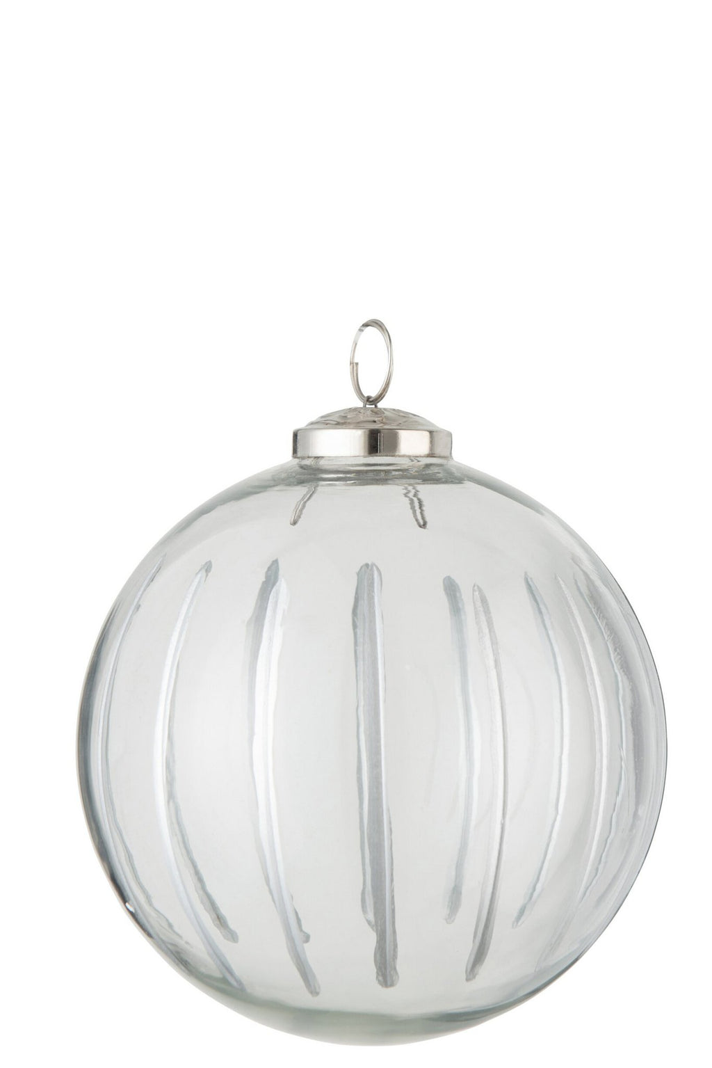 J-Line kerstbal Streep - glas - transparant/zilver - large