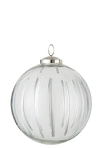 J-Line kerstbal Streep - glas - transparant/zilver - large