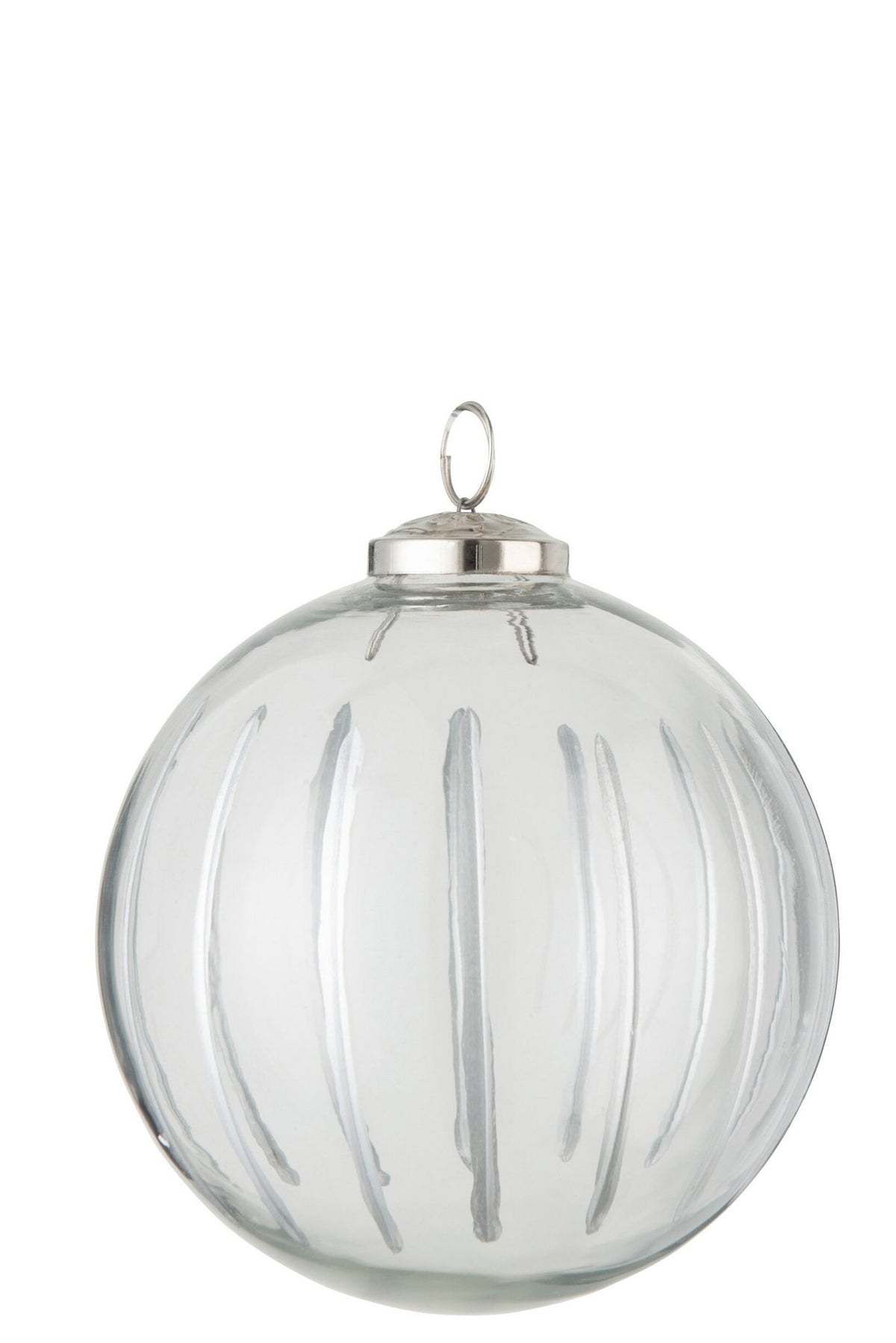 J-Line kerstbal Streep - glas - transparant/zilver - large