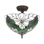 Plafondlamp Tiffany Ø 36x35 cm Wit Groen Polyester Plafonniere