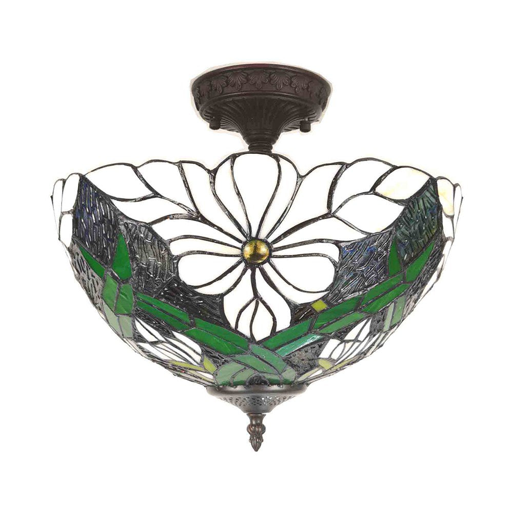 Plafondlamp Tiffany Ø 36x35 cm Wit Groen Polyester Plafonniere