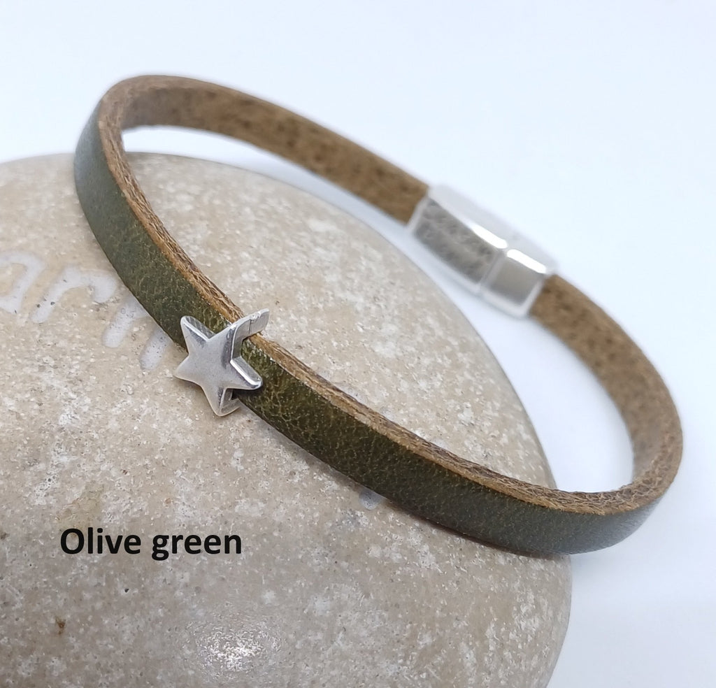 Semplice leren armband tiny star antiek zilver
