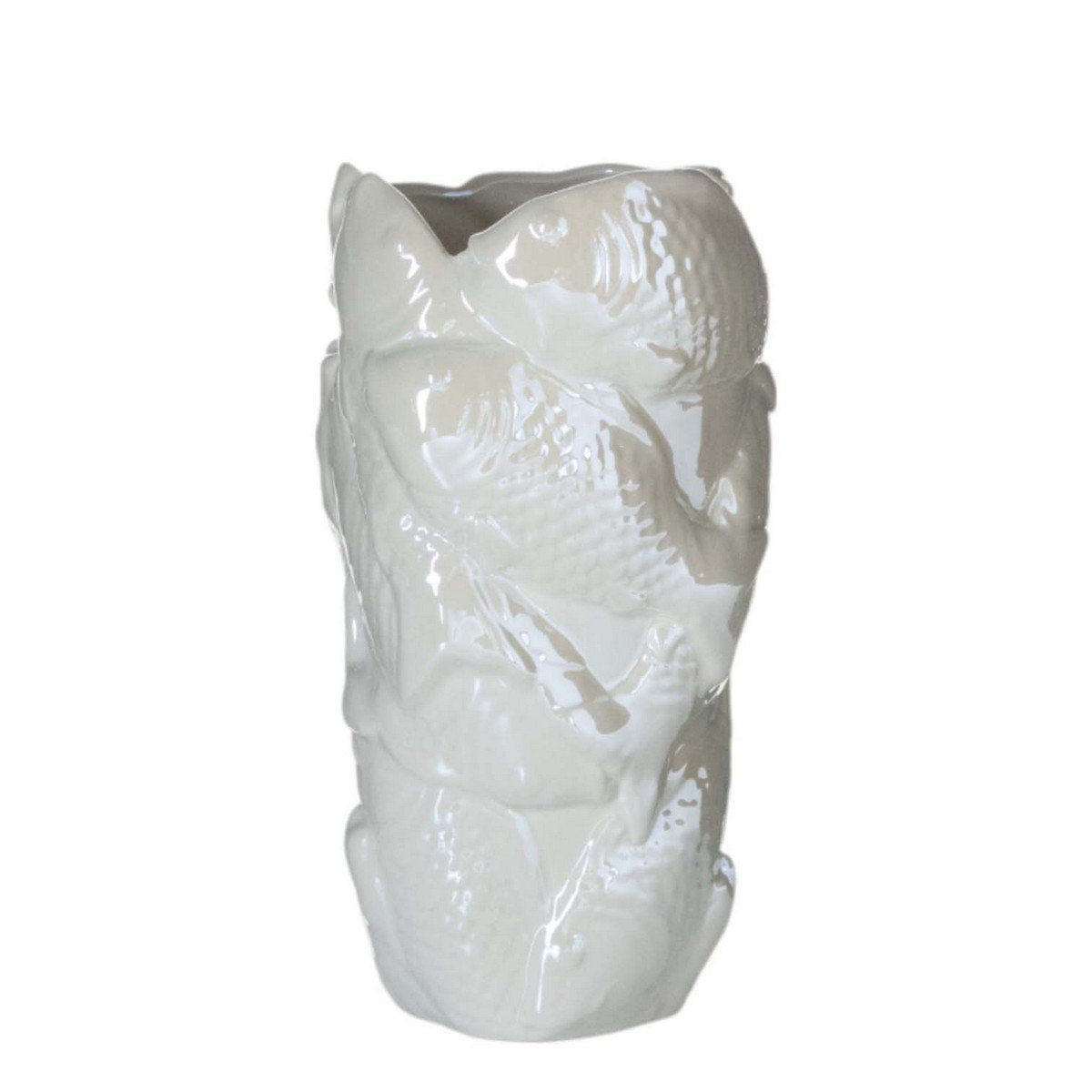 Vaas Keramiek vissen parel wit h23 d12cm