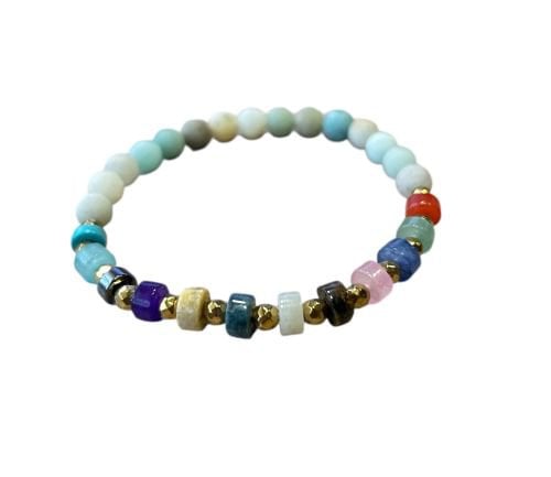 Dames armband Amazoniet mat 6 mm met spacers