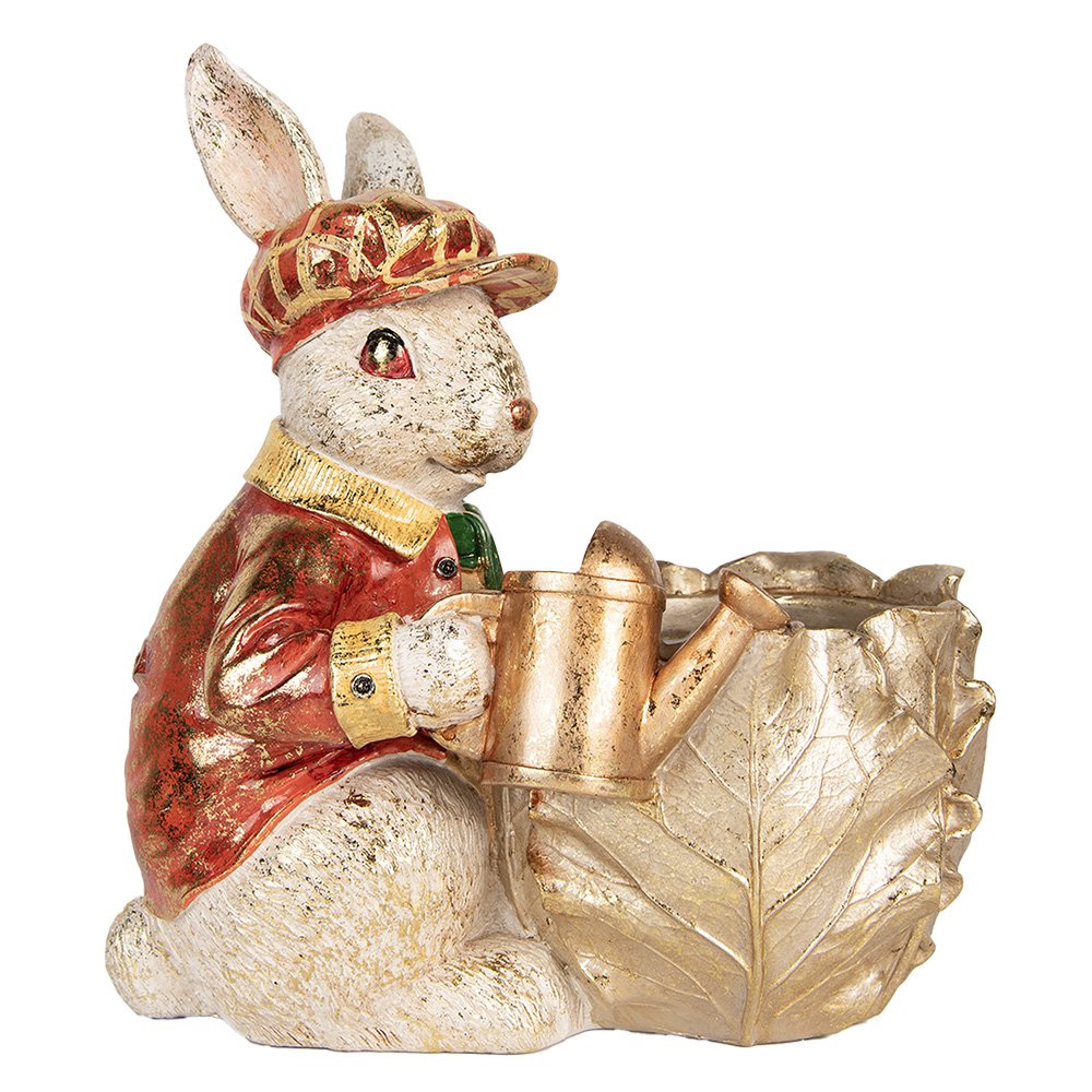 Decoratie Beeld Konijn 28x18x30 cm Beige Rood Kunststof