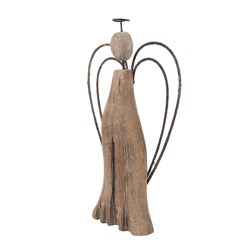 Decoratie Beeld Engel 14x4x26 cm Bruin Hout