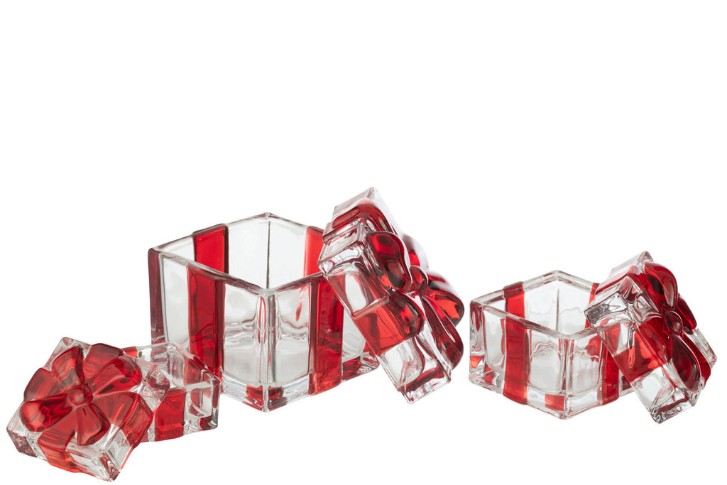 J-Line voorraadpot Geschenkendoos - glas - rood - large