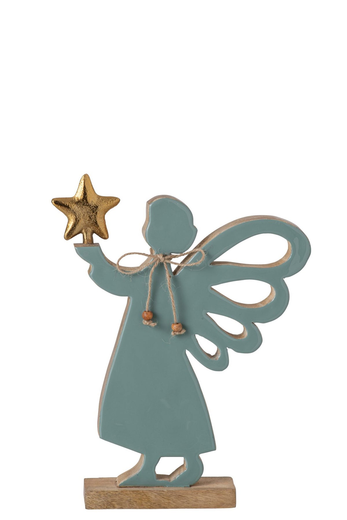 J-Line Engel met ster - mangohout - naturel/turquoise - small
