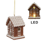 Kersthanger met LED Gingerbread house 9x6x10 cm Bruin Polyresin