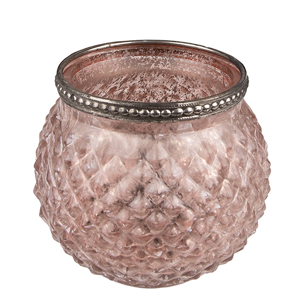 Theelichthouder Ø 10x9 cm Roze Glas Waxinelichthouder