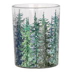 Theelichthouder Set van 2 Ø 7x8 / 10x13 cm Groen Glas Dennenbomen