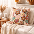 Katoenen kussen met print - Retro bloemmotief - 45 x 45 cm