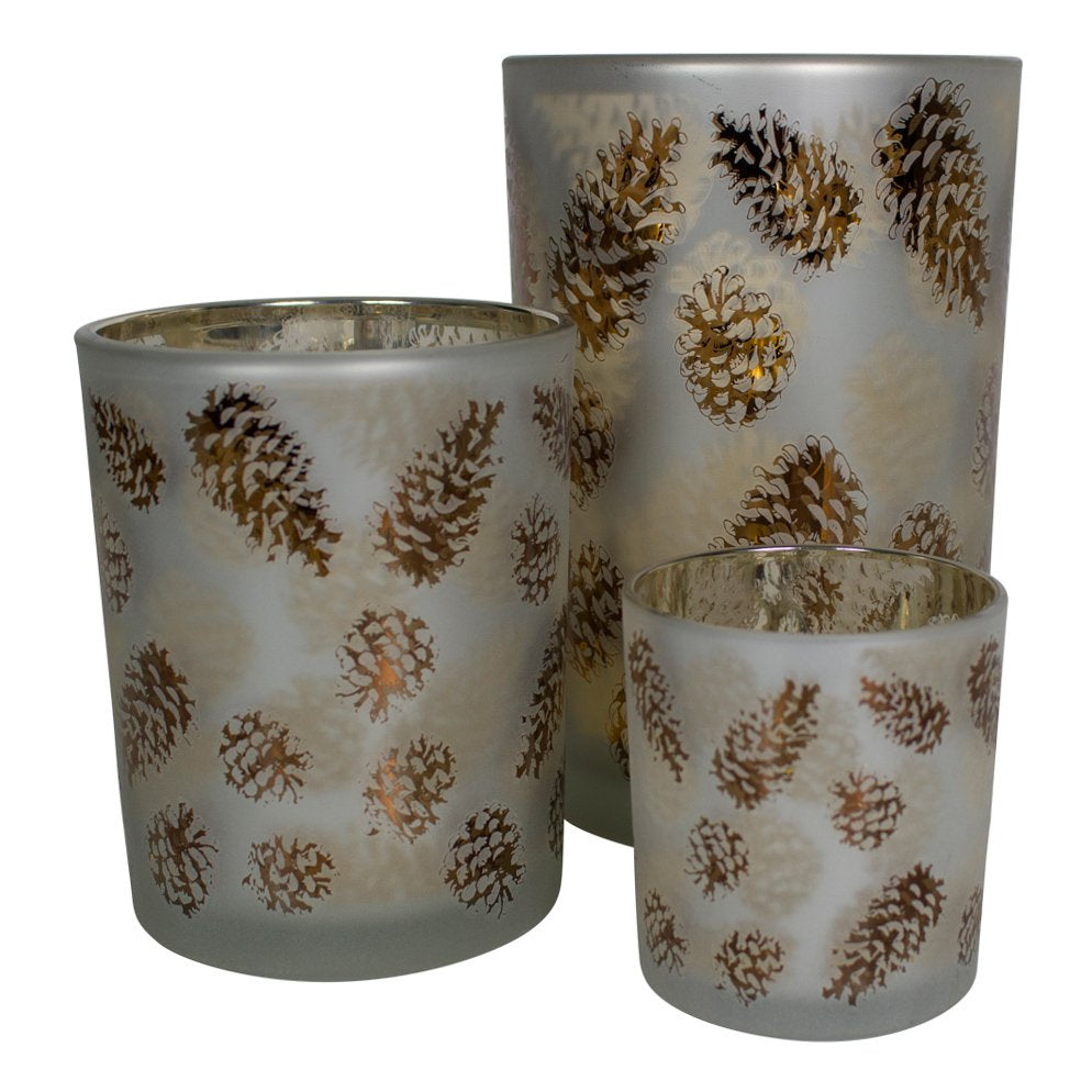 Theelichthouder herfst dennenappel medium 12cm