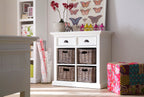 Dressoir wit - 90bx50dx85 hoog - 2 laden - 4 rotan mandjes