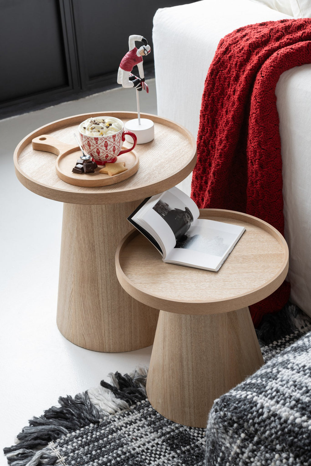 J-Line bijzettafels Rond + Rand - hout - naturel - set van 2