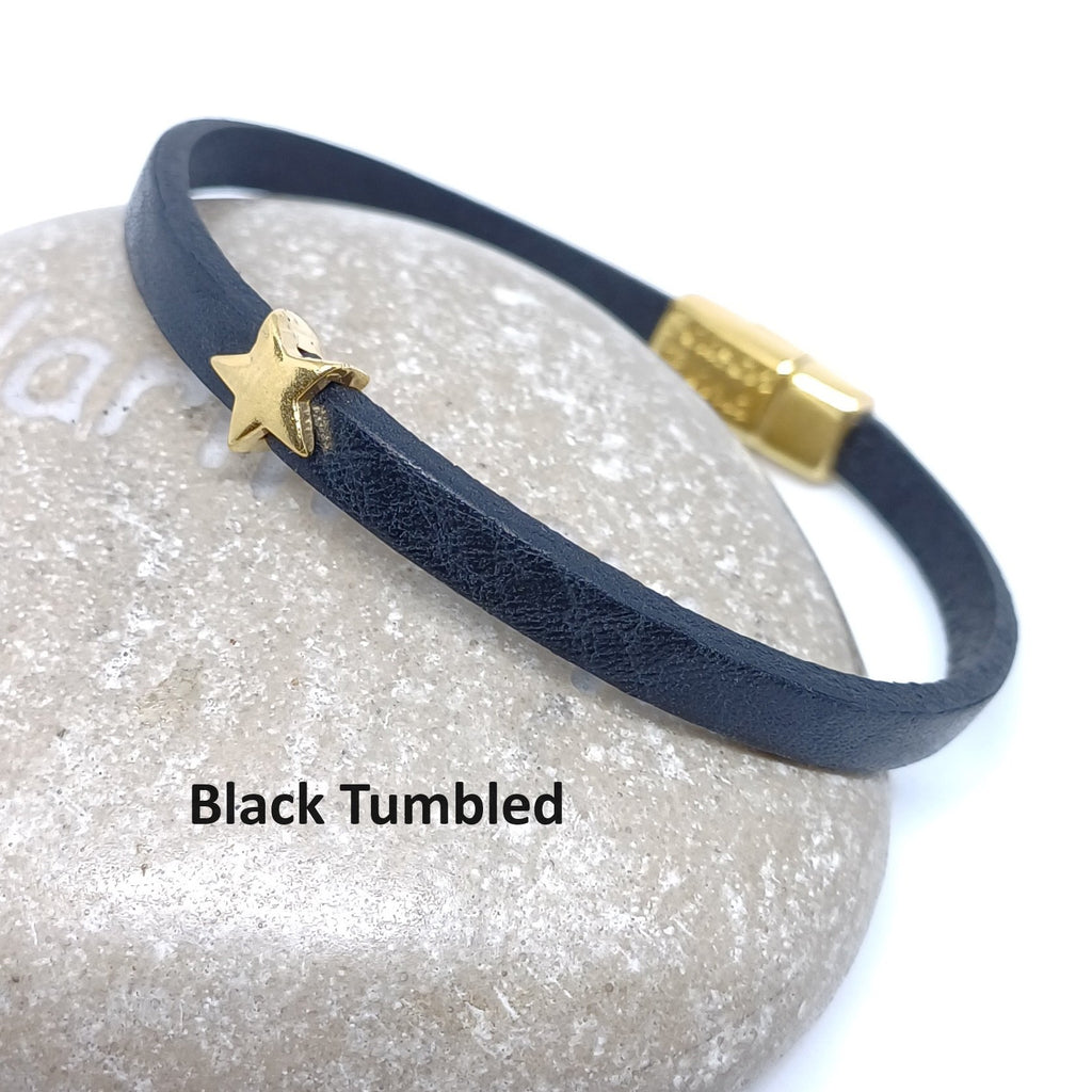 Semplice leren armband tiny star 24K verguld