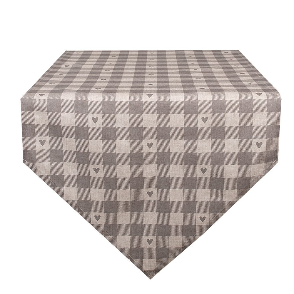 Tafelloper 50x160 cm Beige Grijs Katoen Hartjes