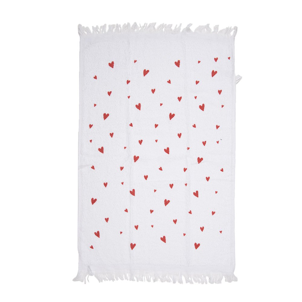 Gastendoekje 40x66 cm Wit Rood Katoen Hartjes