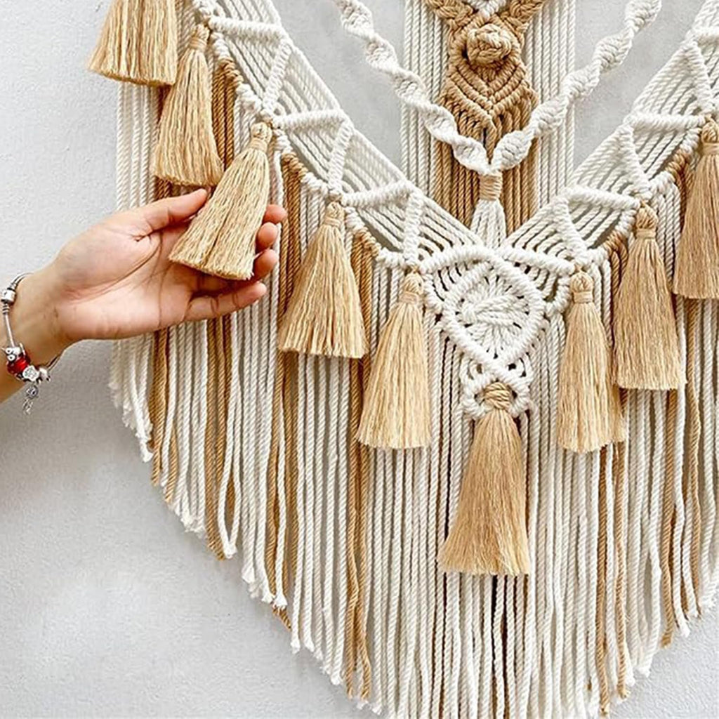 Handgeknoopt macramé wandkleed – Boheems textieldecor