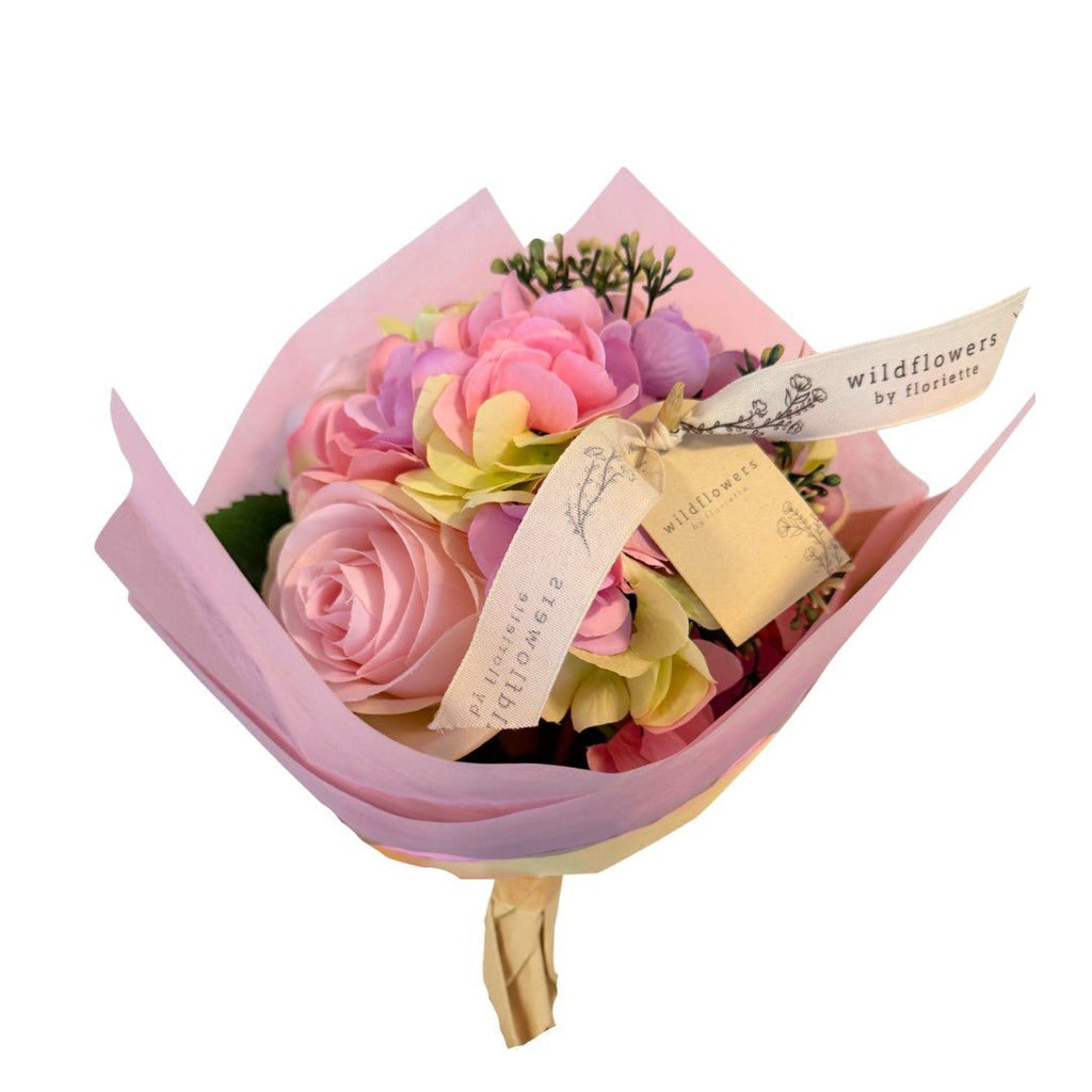 Klassiek Kunstboeket – Kleine Hortensia Roos – Roze